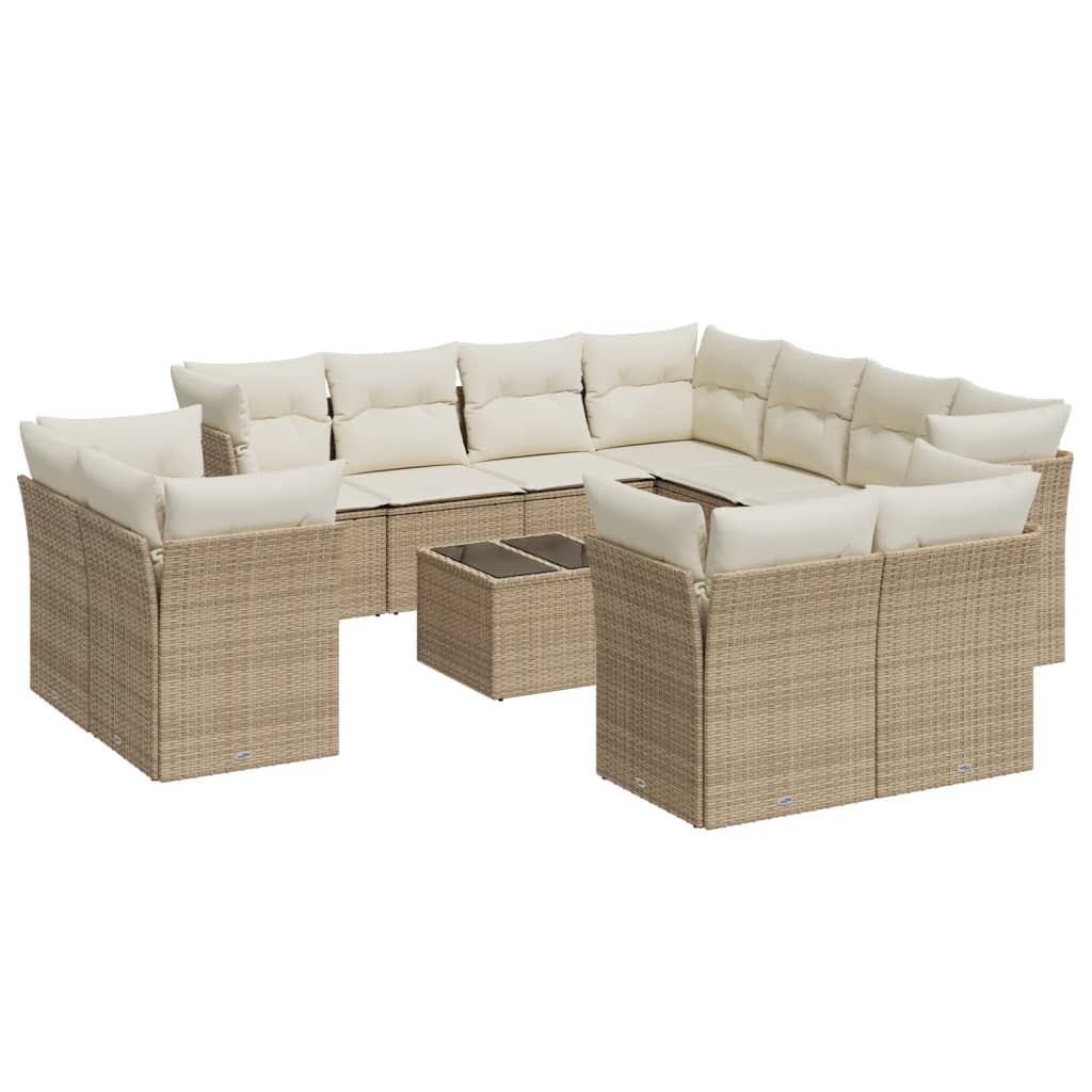 12-delige Loungeset met kussens poly rattan beige