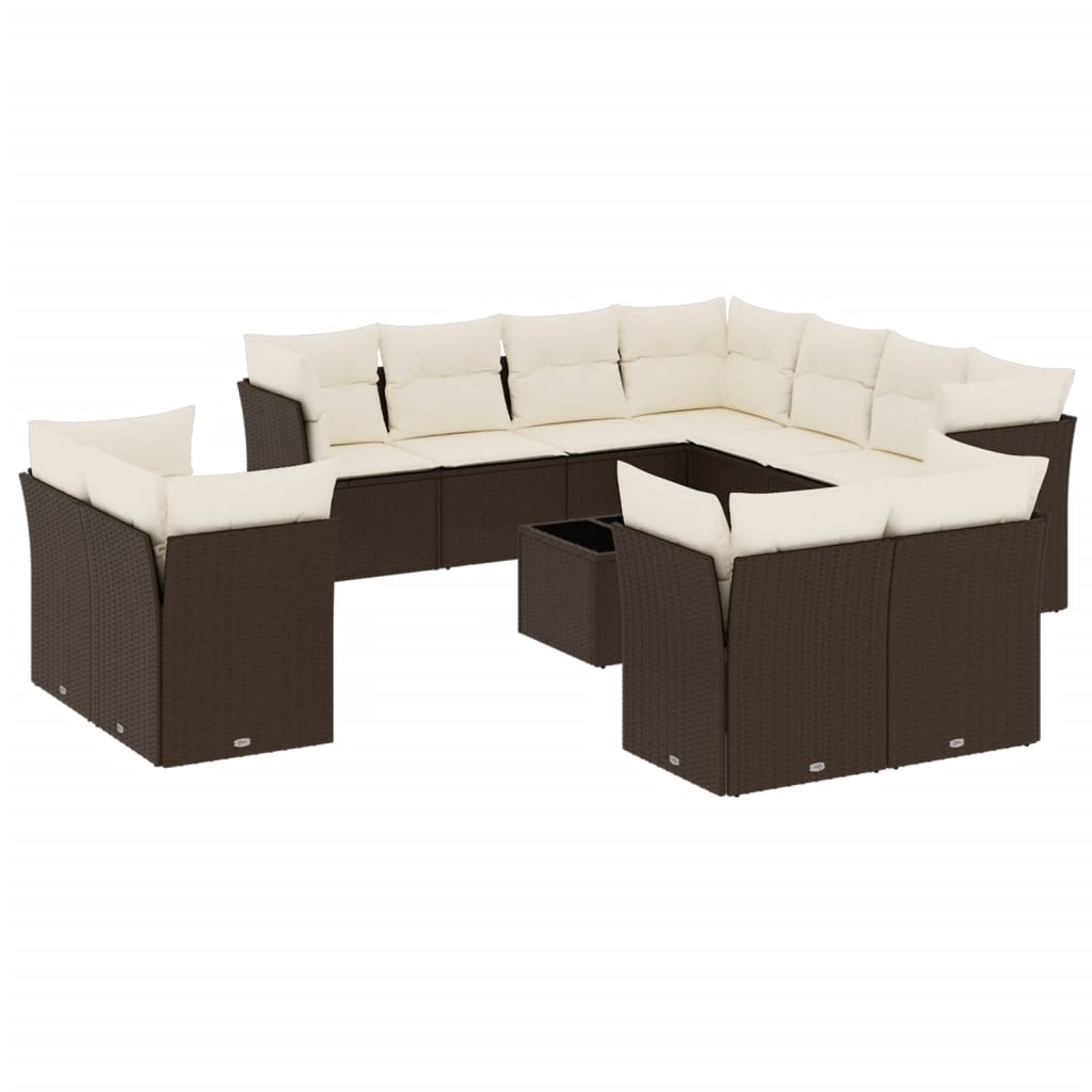 12-delige Loungeset met kussens poly rattan bruin