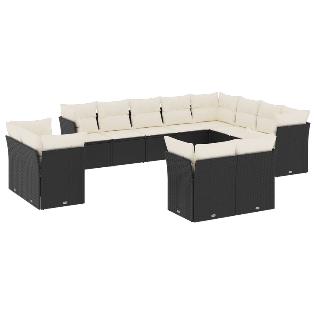 12-delige Loungeset met kussens poly rattan zwart