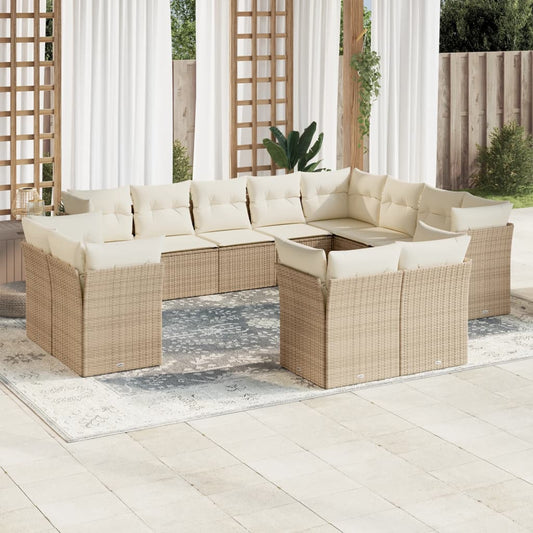 12-delige Loungeset met kussens poly rattan beige