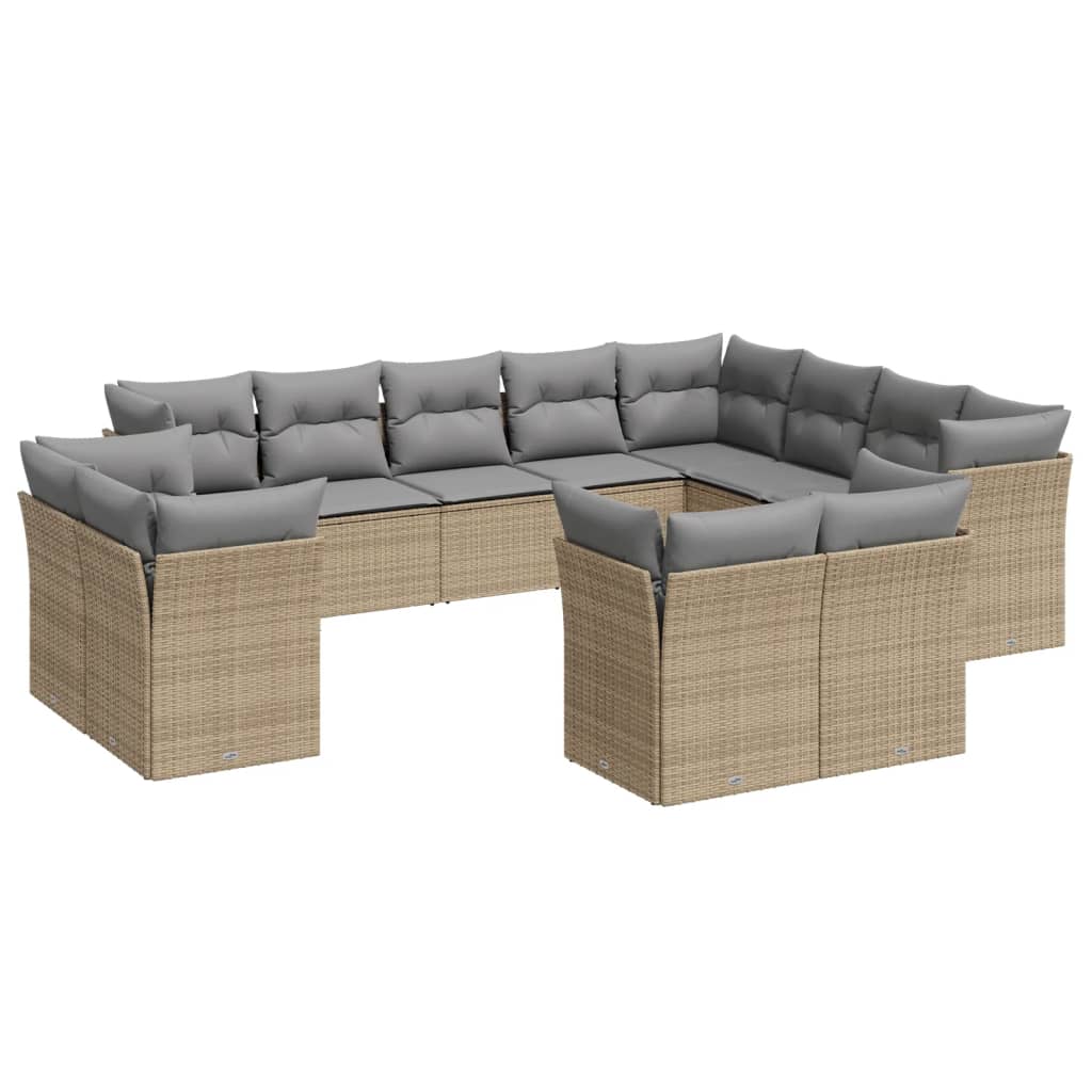 12-delige Loungeset met kussens poly rattan beige