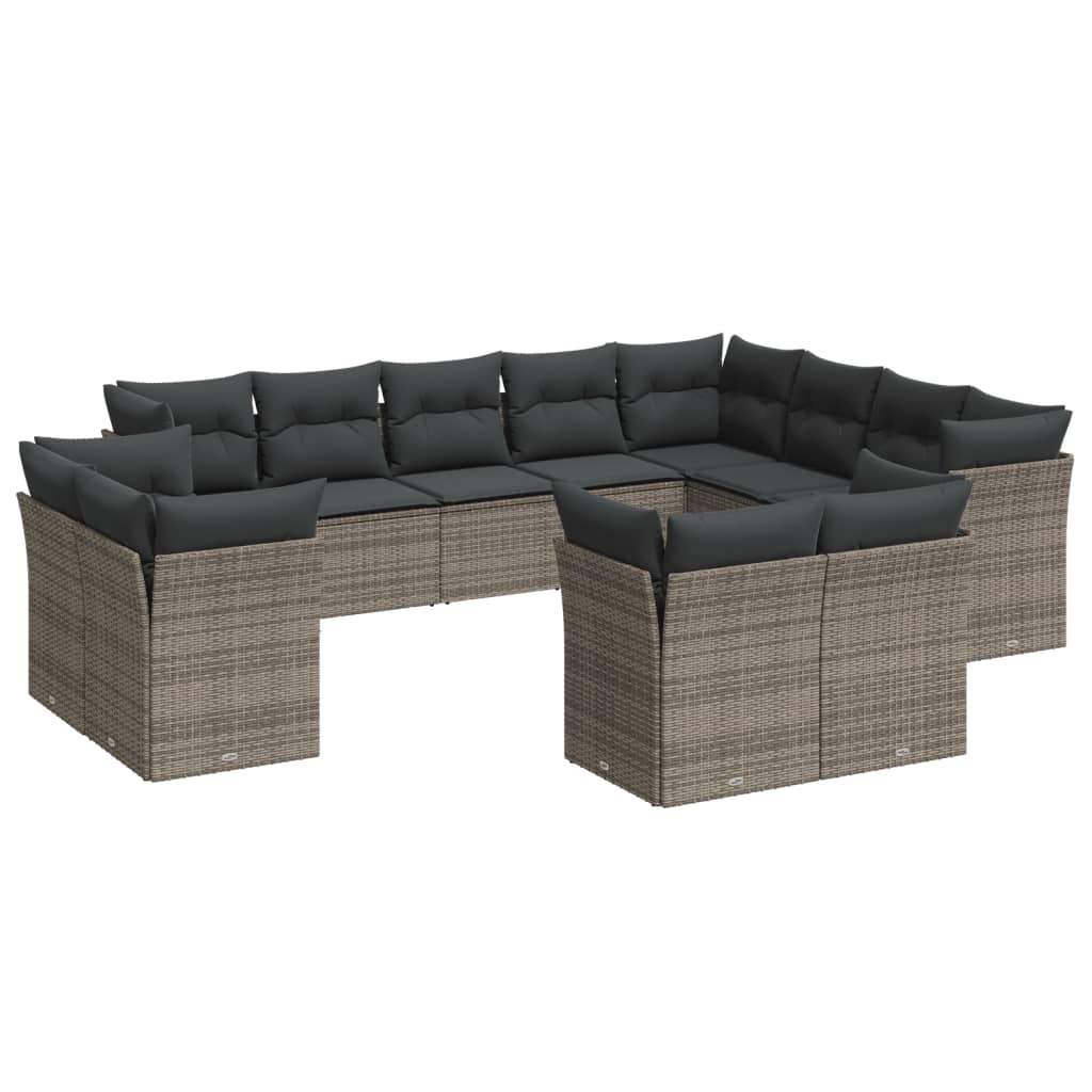 12-delige Loungeset met kussens poly rattan grijs