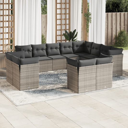 12-delige Loungeset met kussens poly rattan grijs