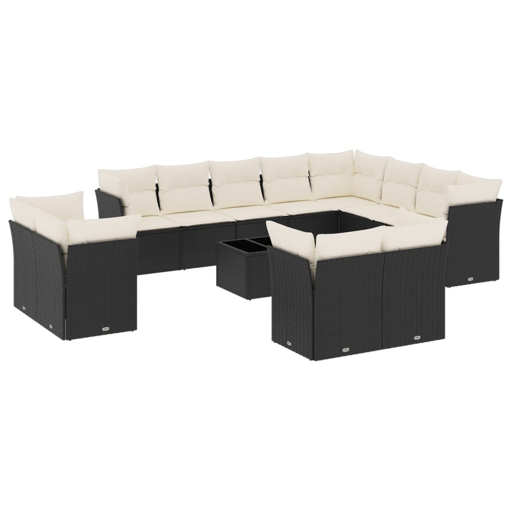 13-delige Loungeset met kussens poly rattan zwart