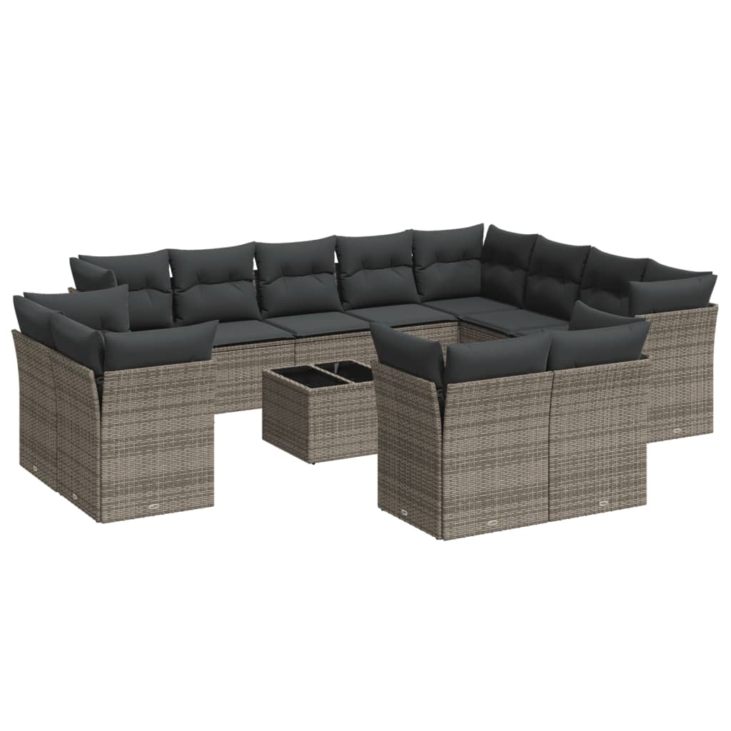 13-delige Loungeset met kussens poly rattan grijs