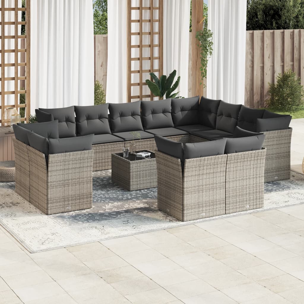 13-delige Loungeset met kussens poly rattan grijs