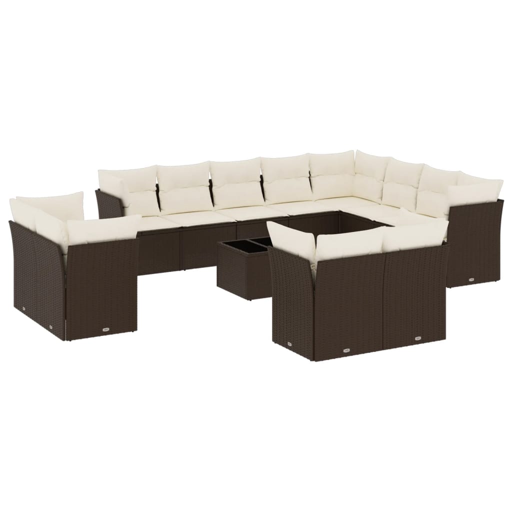 13-delige Loungeset met kussens poly rattan bruin