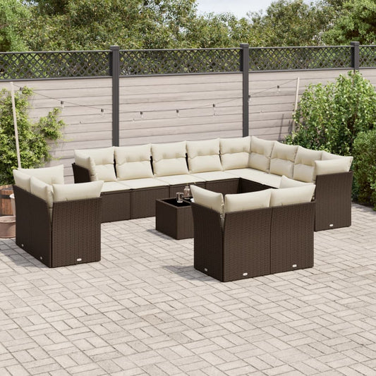 13-delige Loungeset met kussens poly rattan bruin