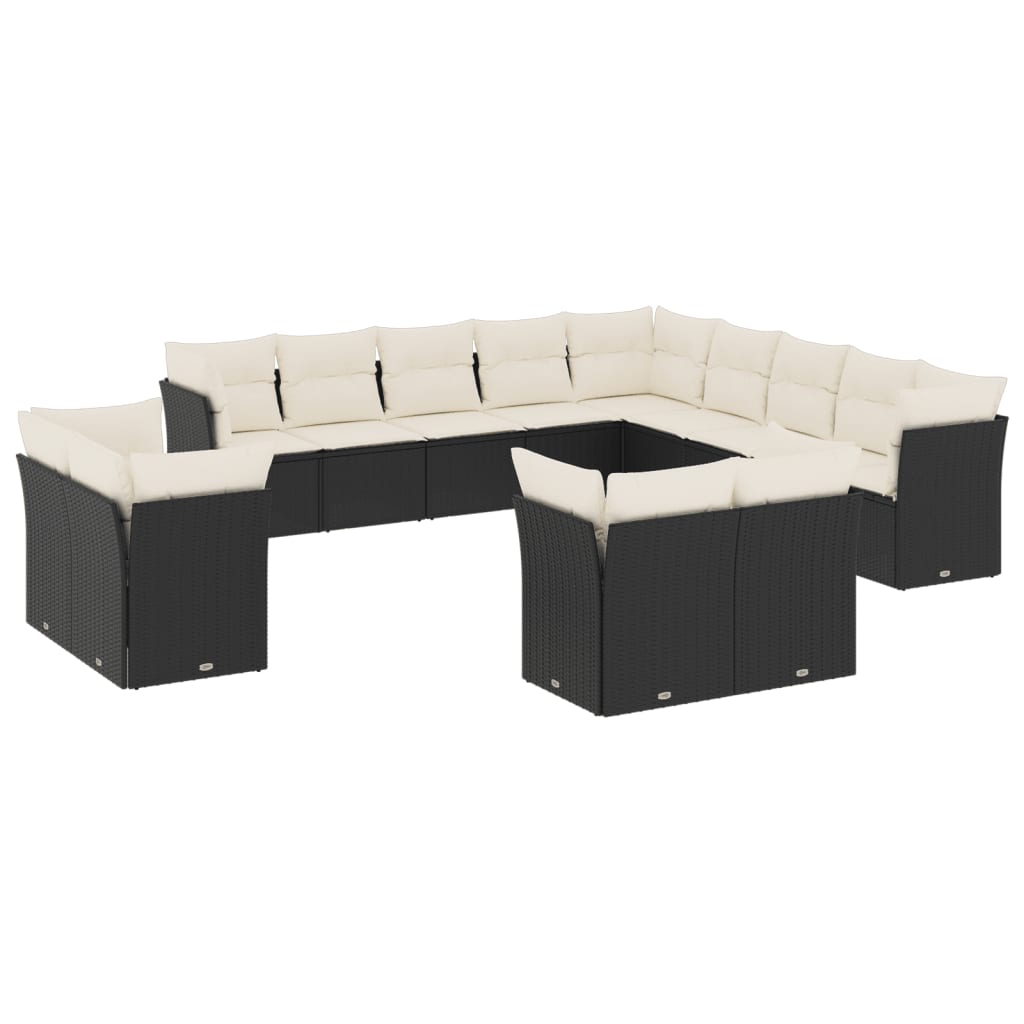 13-delige Loungeset met kussens poly rattan zwart