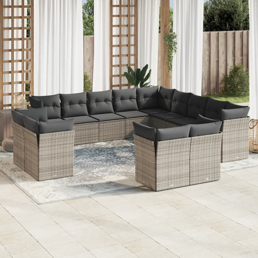 13-delige Loungeset met kussens poly rattan grijs