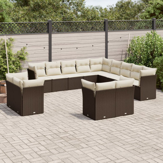 13-delige Loungeset met kussens poly rattan bruin