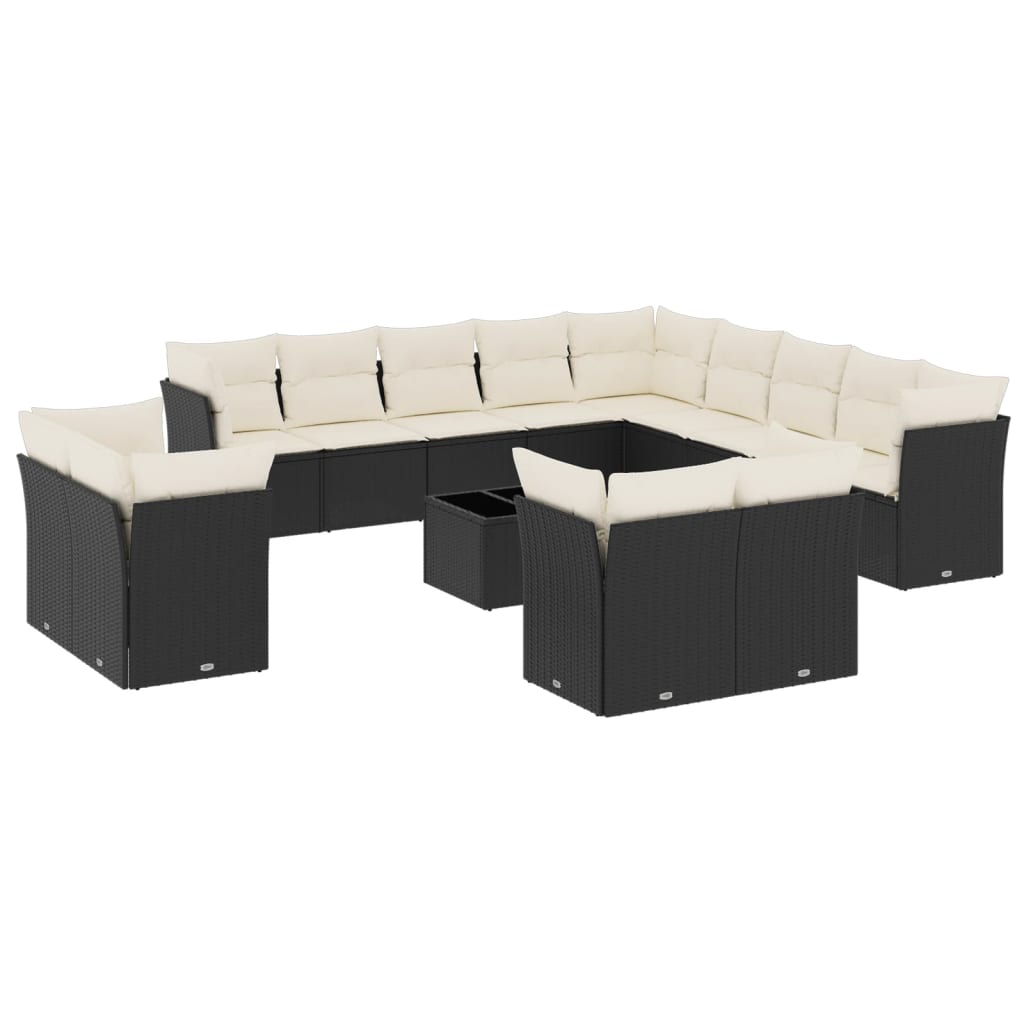 14-delige Loungeset met kussens poly rattan zwart Tuinsets | Creëer jouw Trendy Thuis | Gratis bezorgd & Retour | Trendy.nl