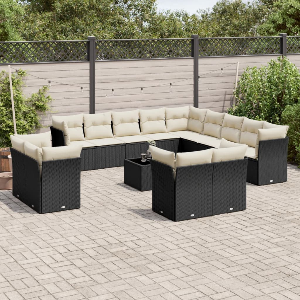 14-delige Loungeset met kussens poly rattan zwart Tuinsets | Creëer jouw Trendy Thuis | Gratis bezorgd & Retour | Trendy.nl