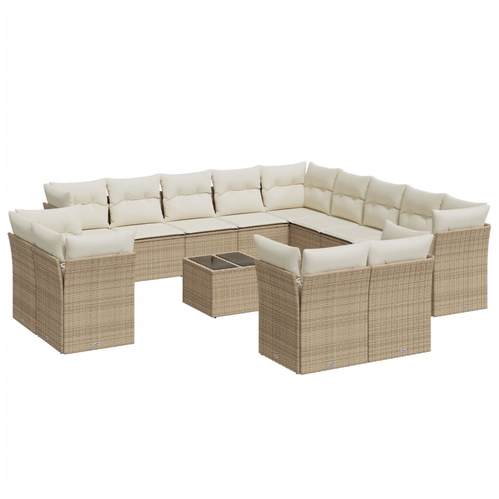 14-delige Loungeset met kussens poly rattan beige