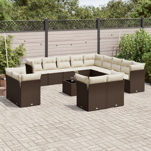 14-delige Loungeset met kussens poly rattan bruin