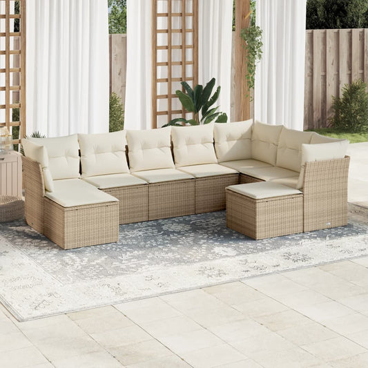 9-delige Loungeset met kussens poly rattan beige