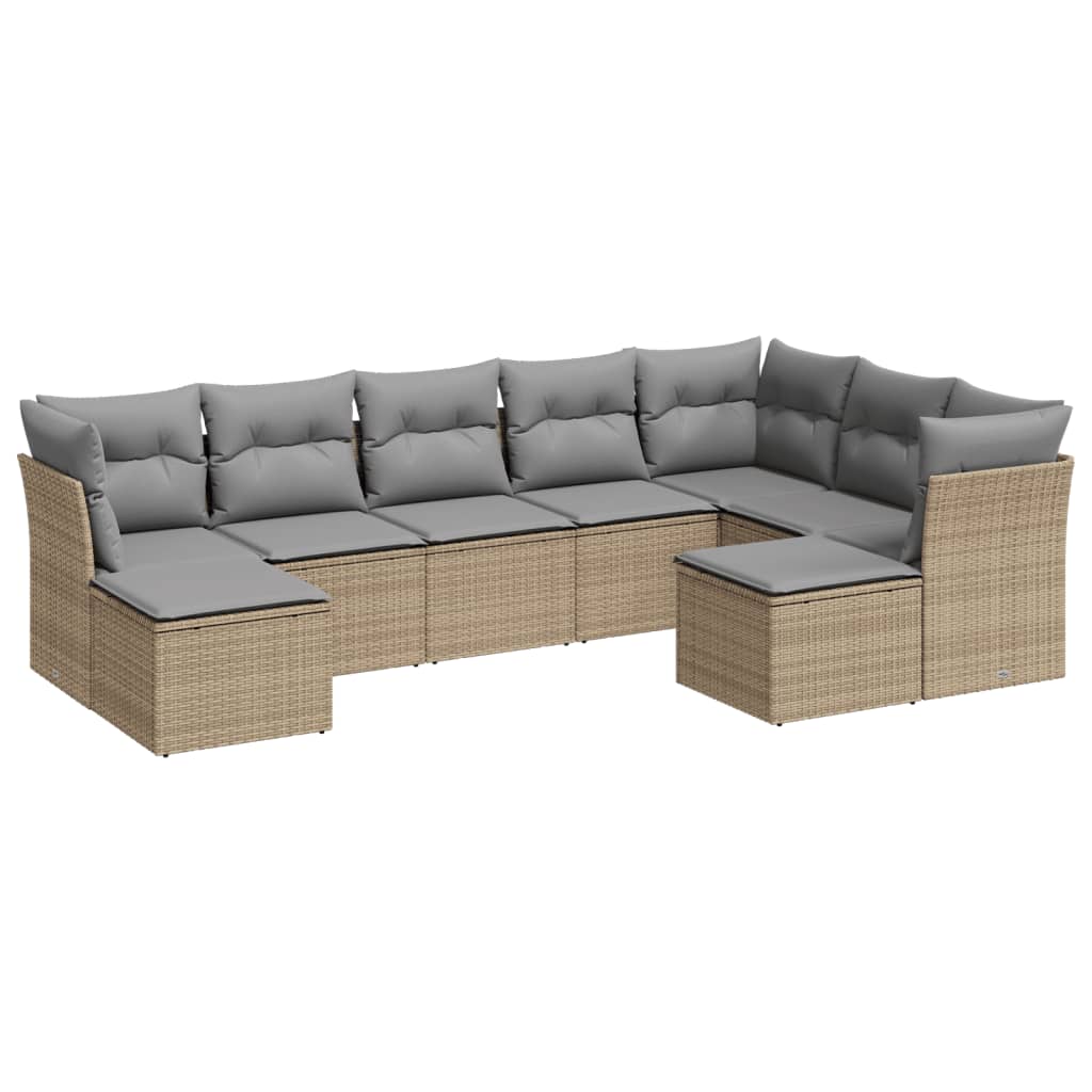 9-delige Loungeset met kussens poly rattan beige