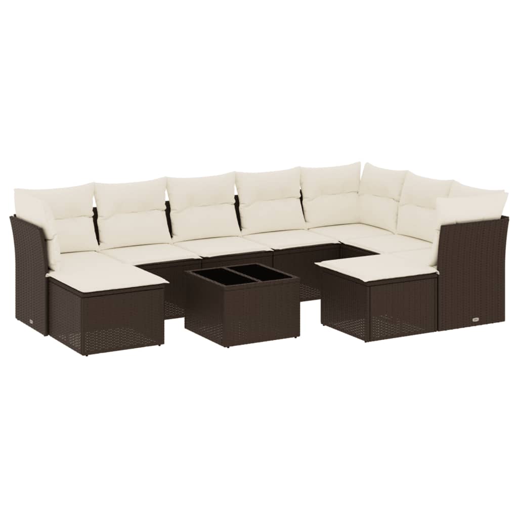 10-delige Loungeset met kussens poly rattan bruin