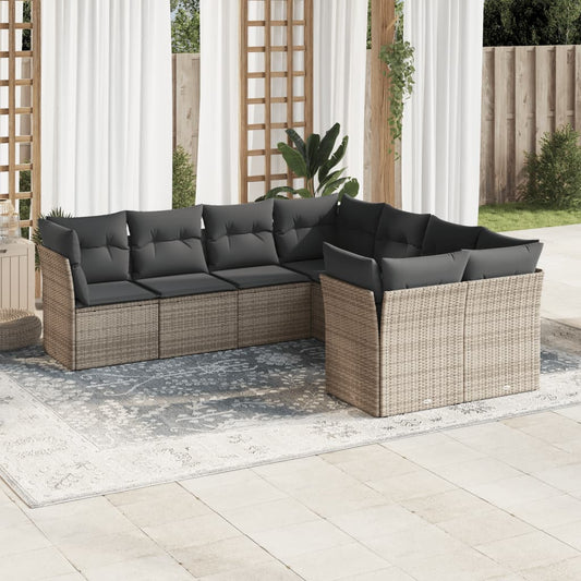 8-delige Loungeset met kussens poly rattan grijs