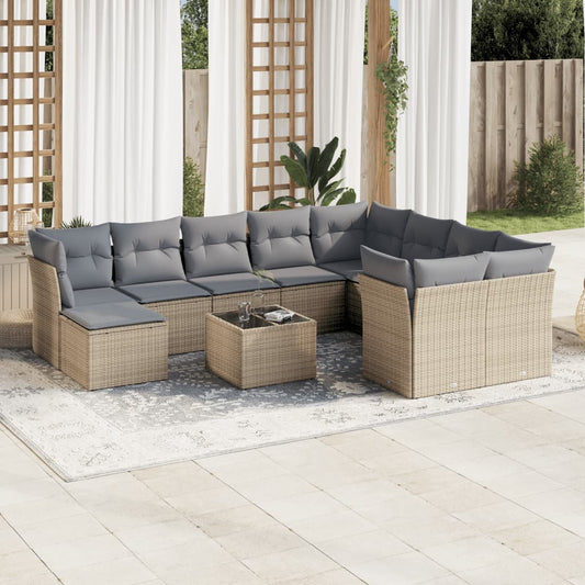 11-delige Tuinset met kussens poly rattan beige