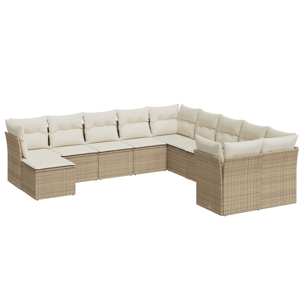 11-delige Tuinset met kussens poly rattan beige