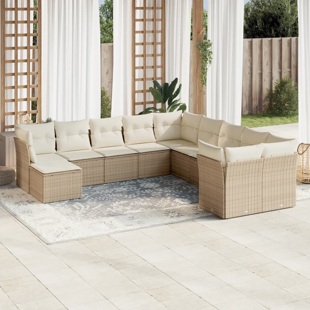 11-delige Tuinset met kussens poly rattan beige