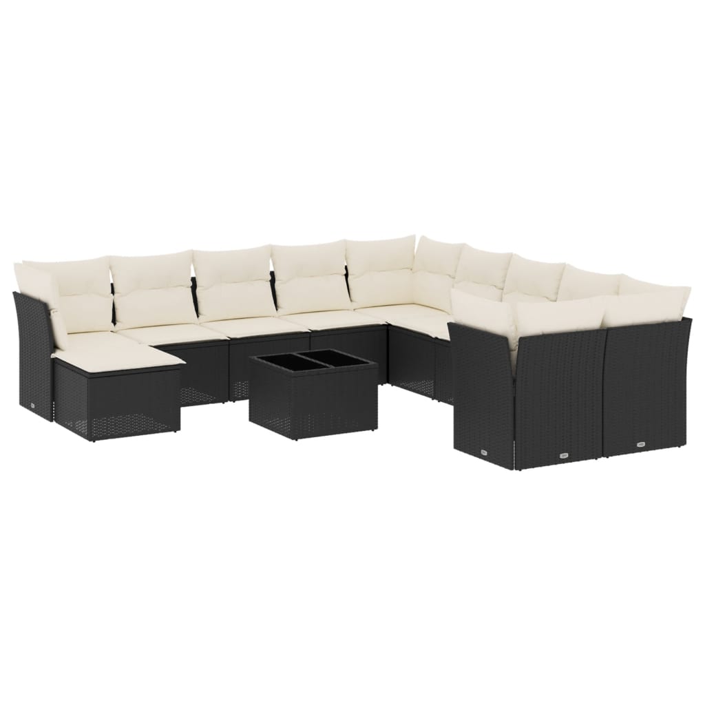 12-delige Loungeset met kussens poly rattan zwart