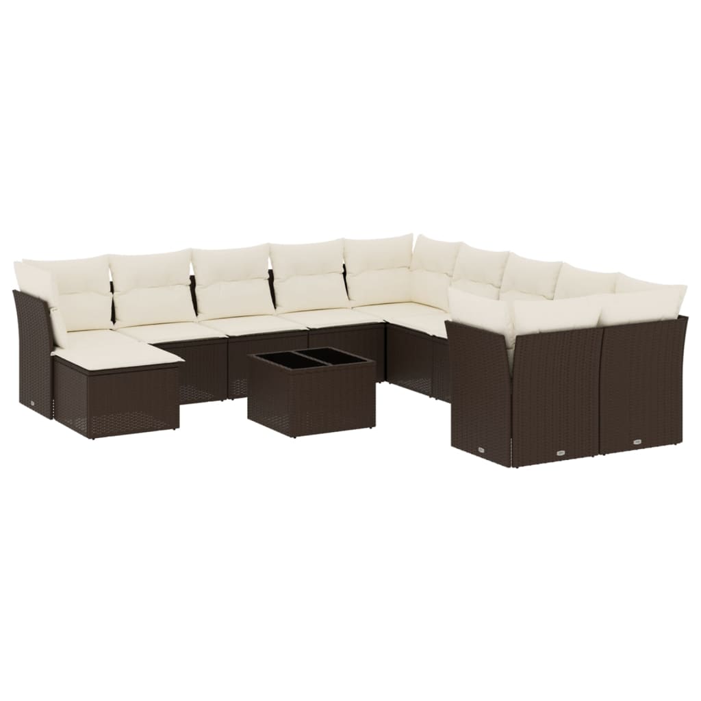 12-delige Loungeset met kussens poly rattan bruin