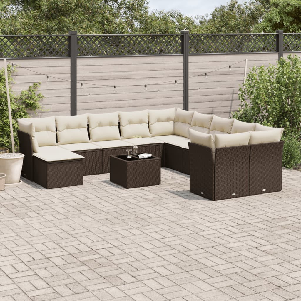 12-delige Loungeset met kussens poly rattan bruin