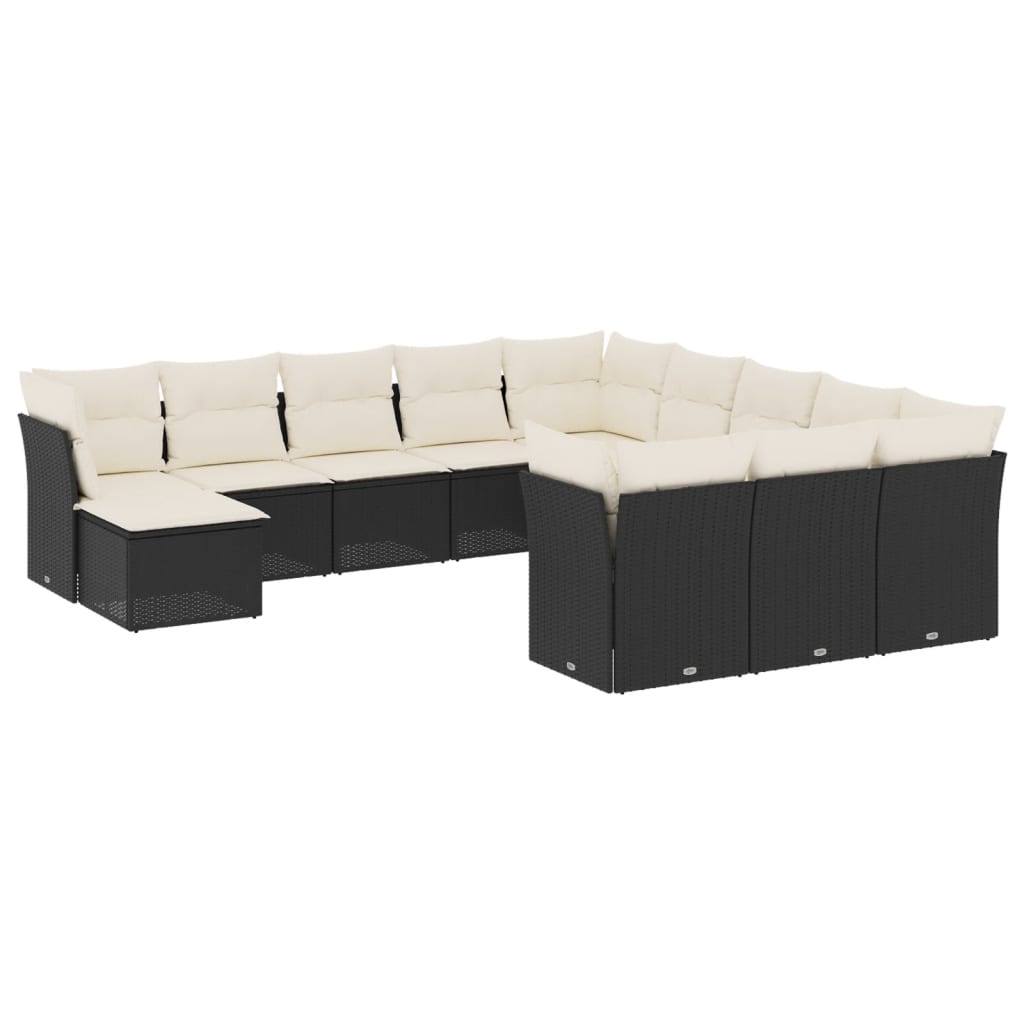 12-delige Loungeset met kussens poly rattan zwart