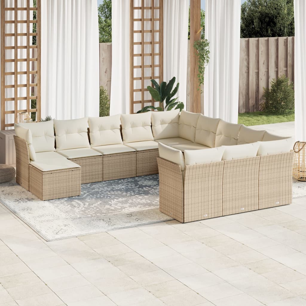 12-delige Loungeset met kussens poly rattan beige