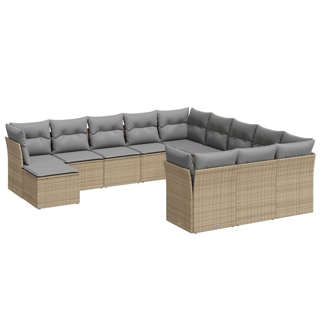 12-delige Loungeset met kussens poly rattan beige