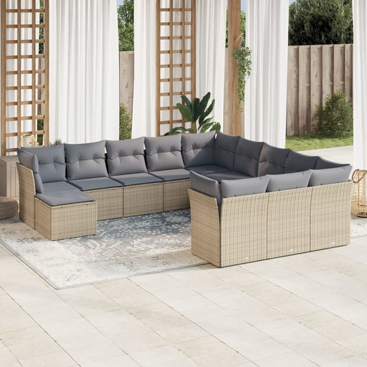 12-delige Loungeset met kussens poly rattan beige