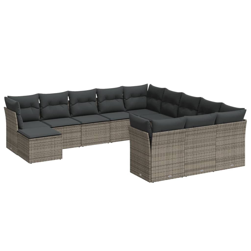 12-delige Loungeset met kussens poly rattan grijs