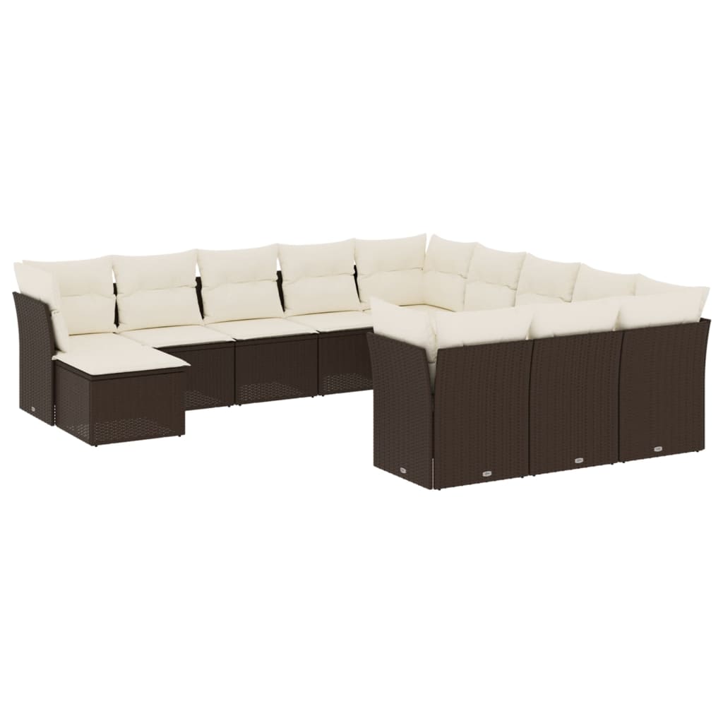 12-delige Loungeset met kussens poly rattan bruin