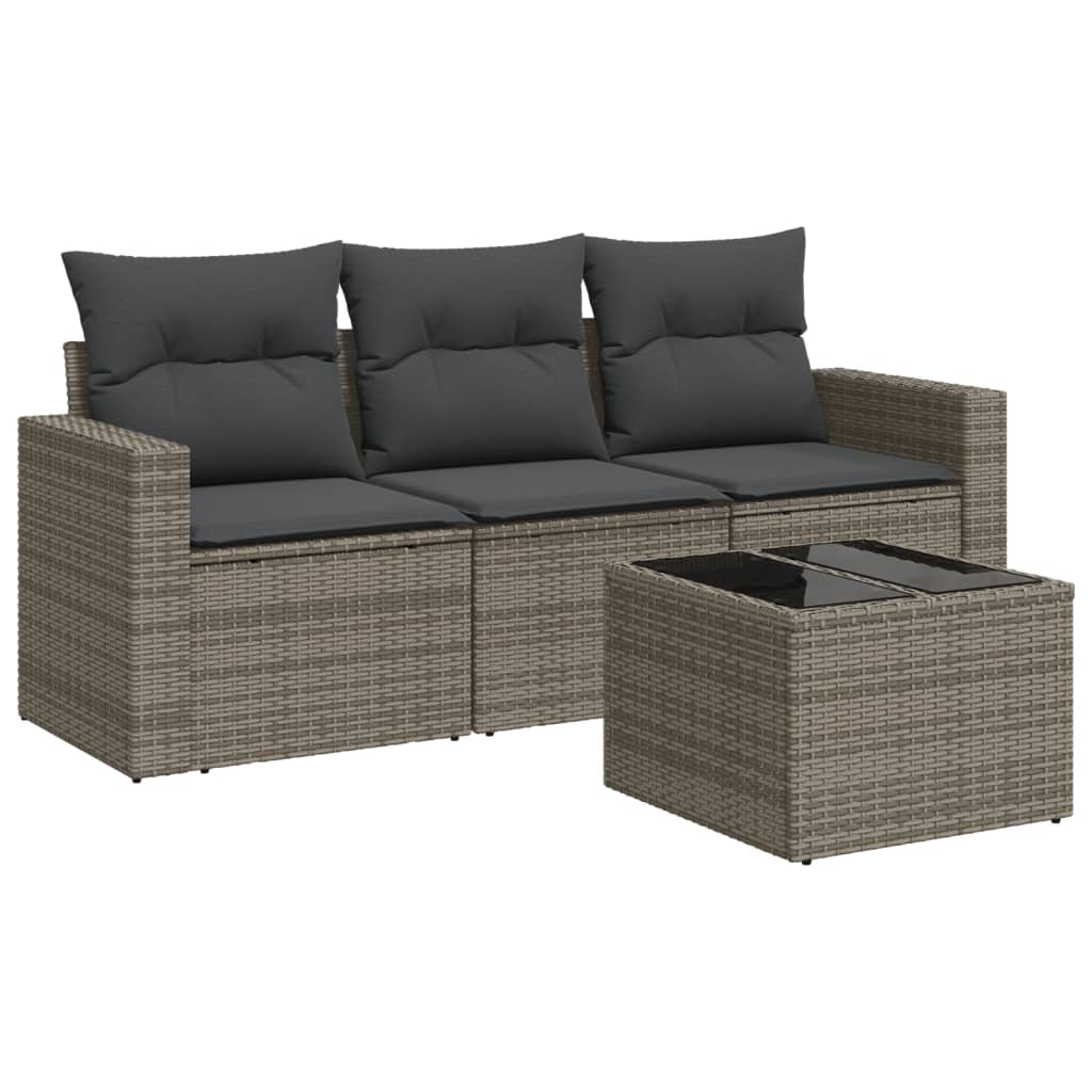 4-delige Loungeset met kussens poly rattan grijs