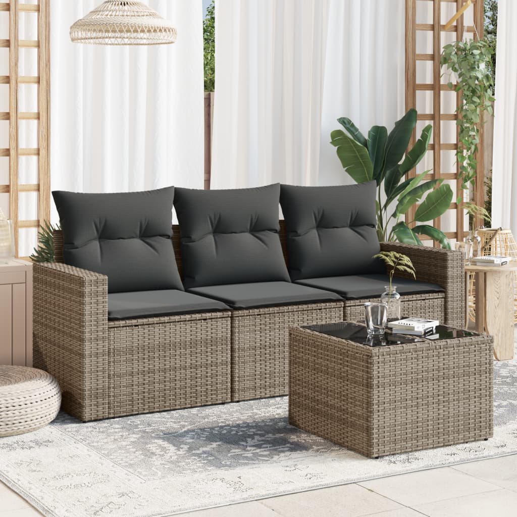 4-delige Loungeset met kussens poly rattan grijs