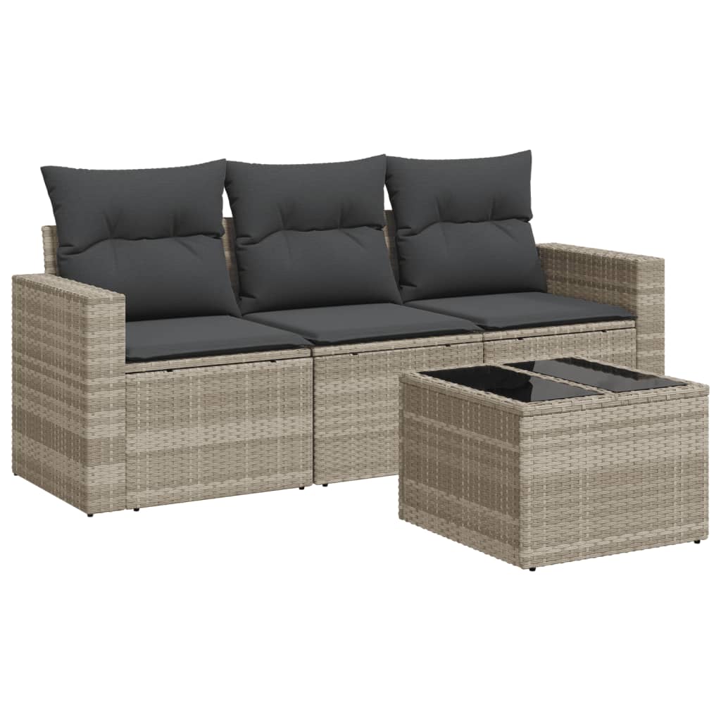 4-delige Loungeset met kussens poly rattan lichtgrijs