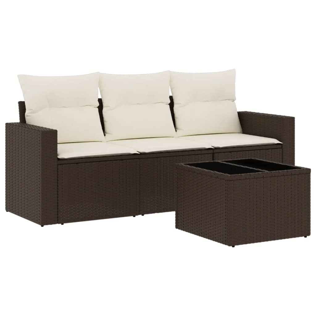 4-delige Loungeset met kussens poly rattan bruin