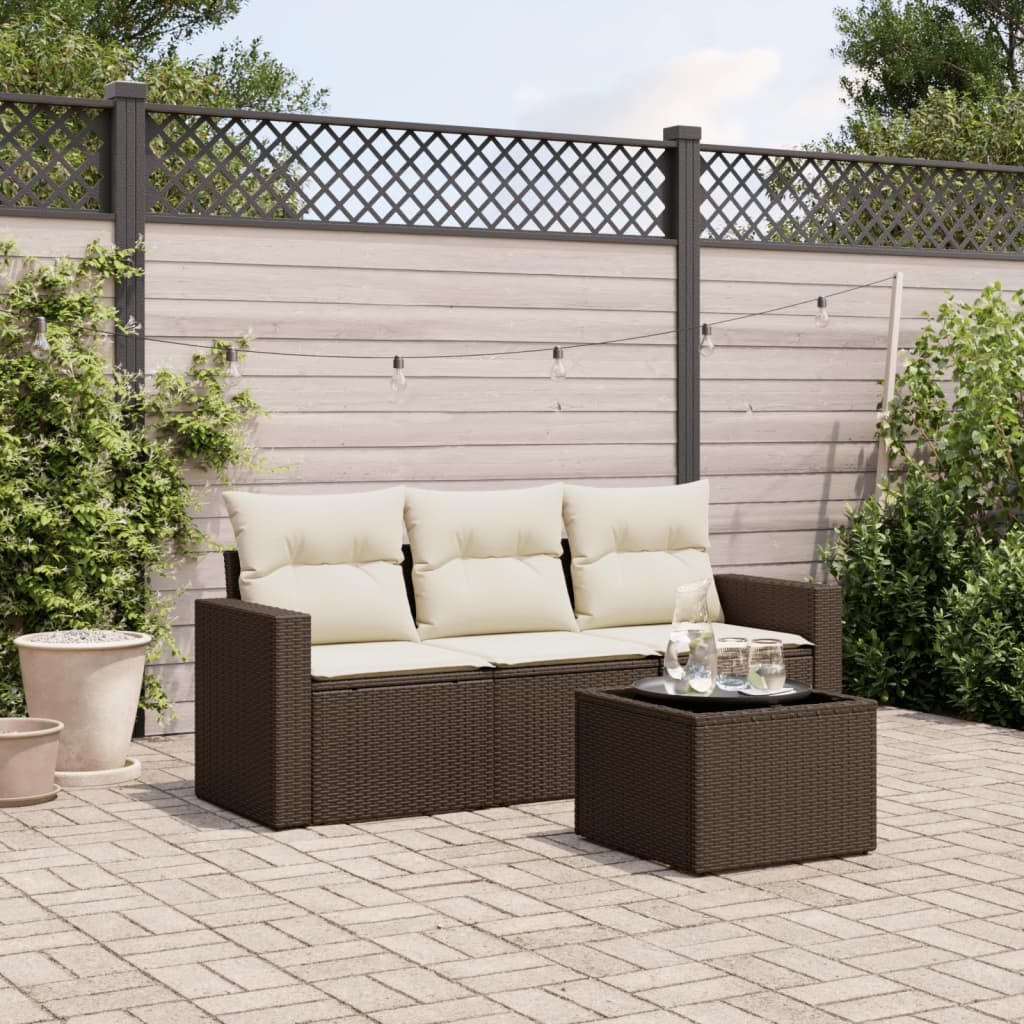 4-delige Loungeset met kussens poly rattan bruin