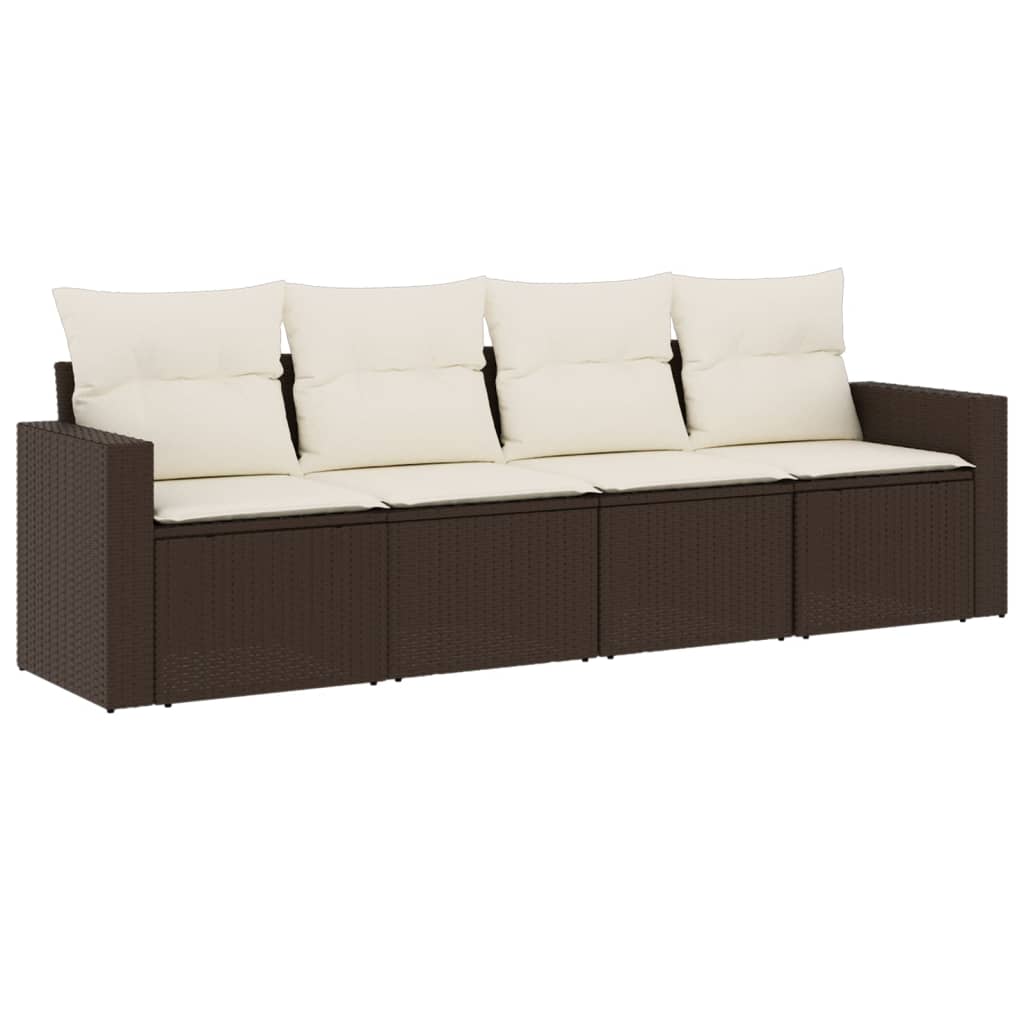 4-delige Loungeset met kussens poly rattan bruin