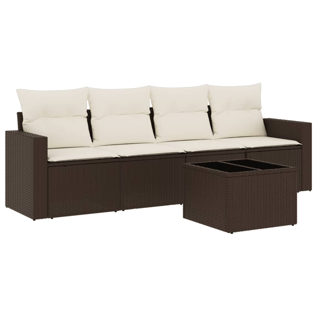 5-delige Loungeset met kussens poly rattan bruin