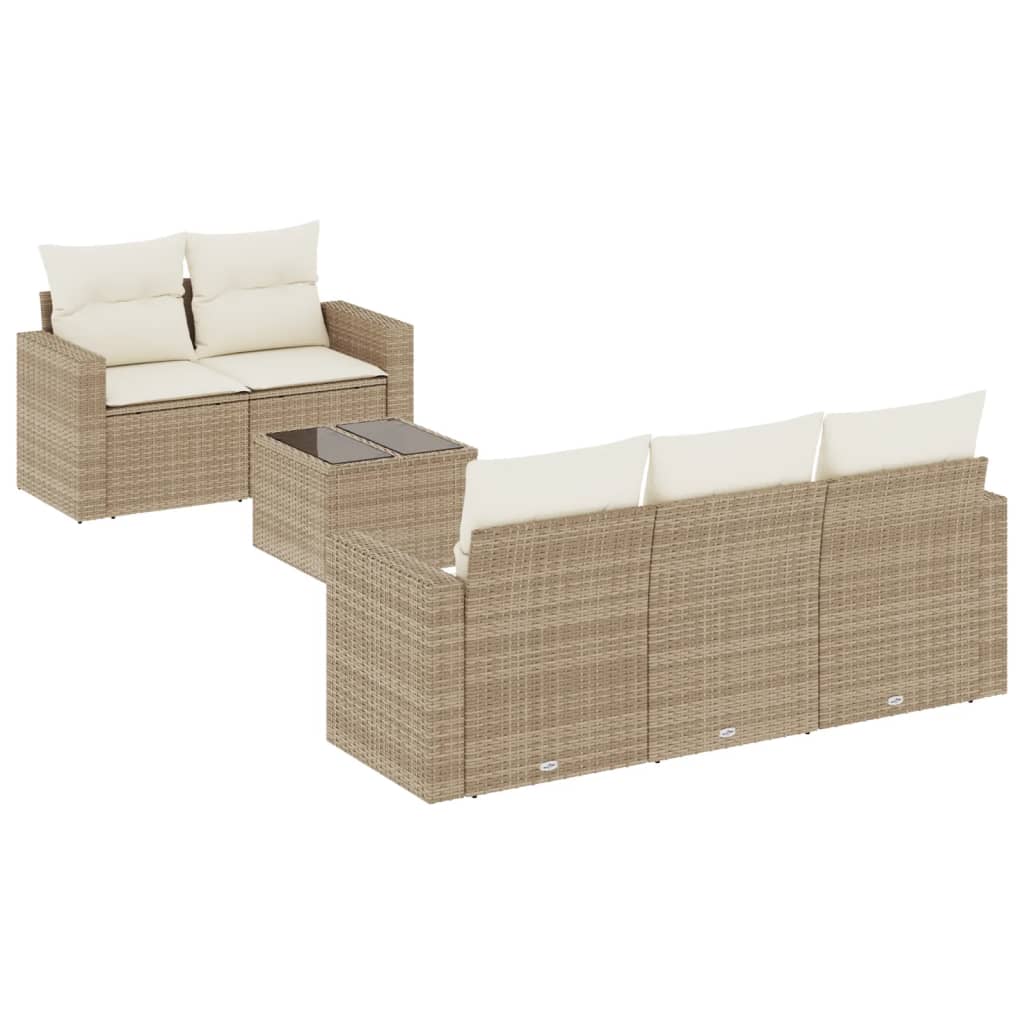 6-delige Loungeset met kussens poly rattan beige