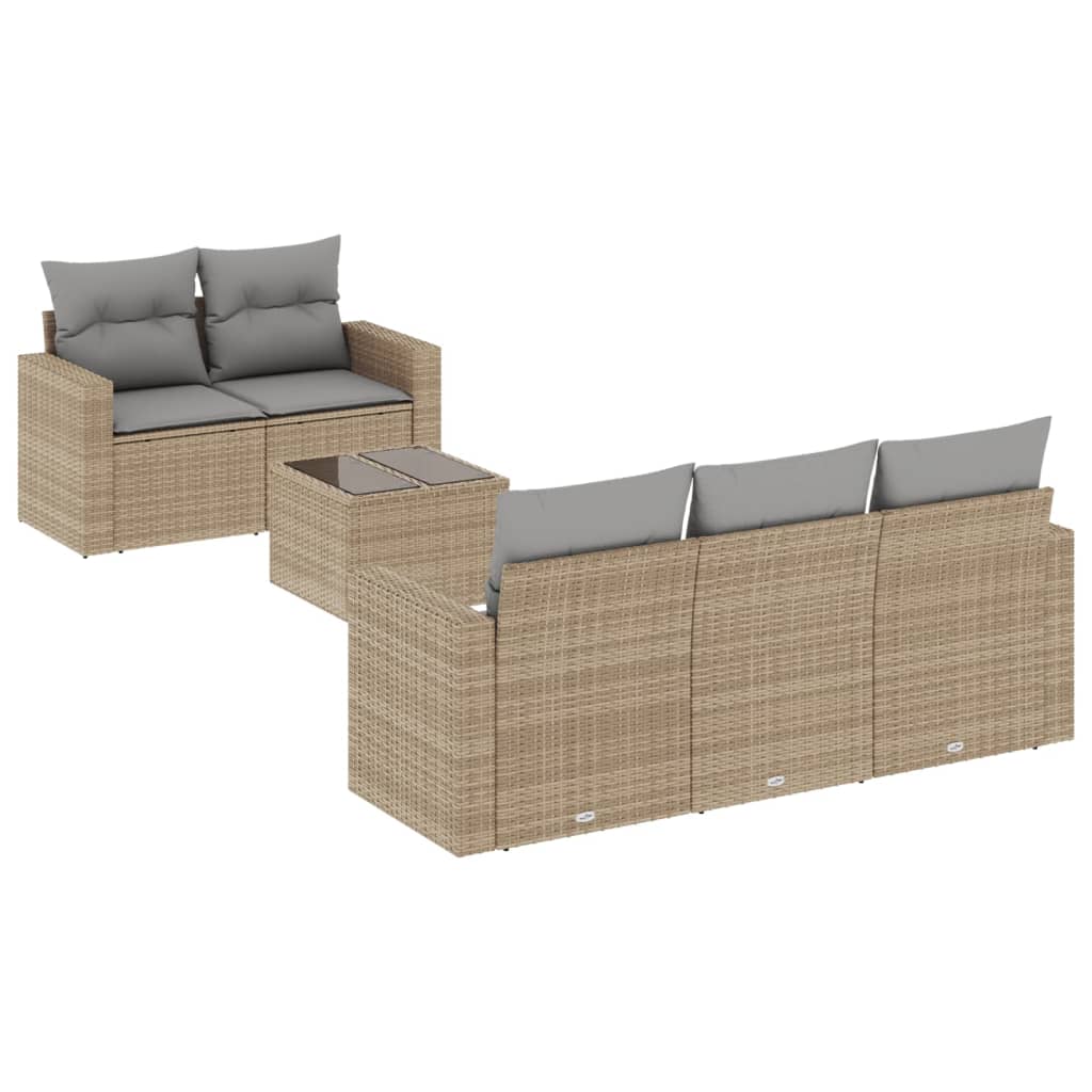 6-delige Loungeset met kussens poly rattan beige