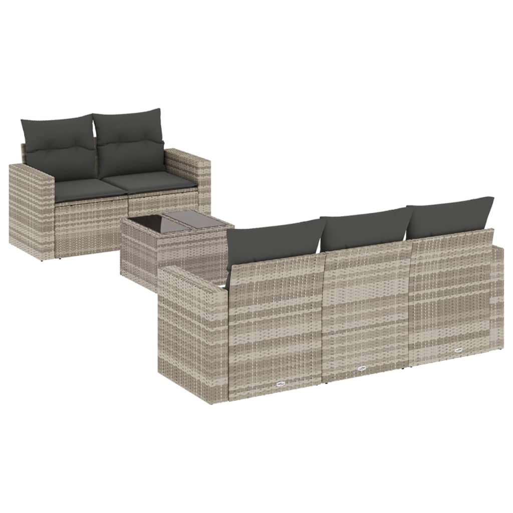 6-delige Loungeset met kussens poly rattan lichtgrijs