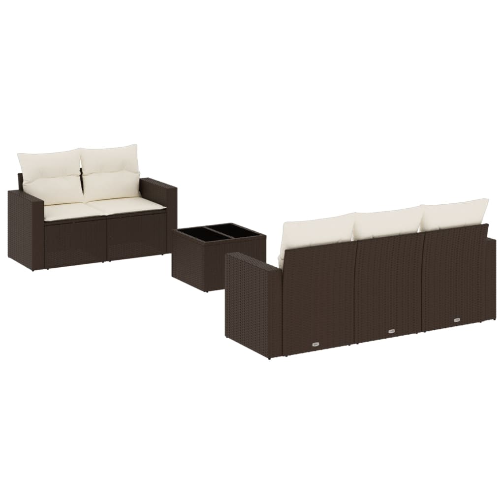 6-delige Loungeset met kussens poly rattan bruin