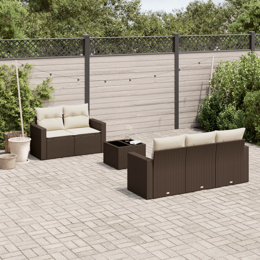 6-delige Loungeset met kussens poly rattan bruin