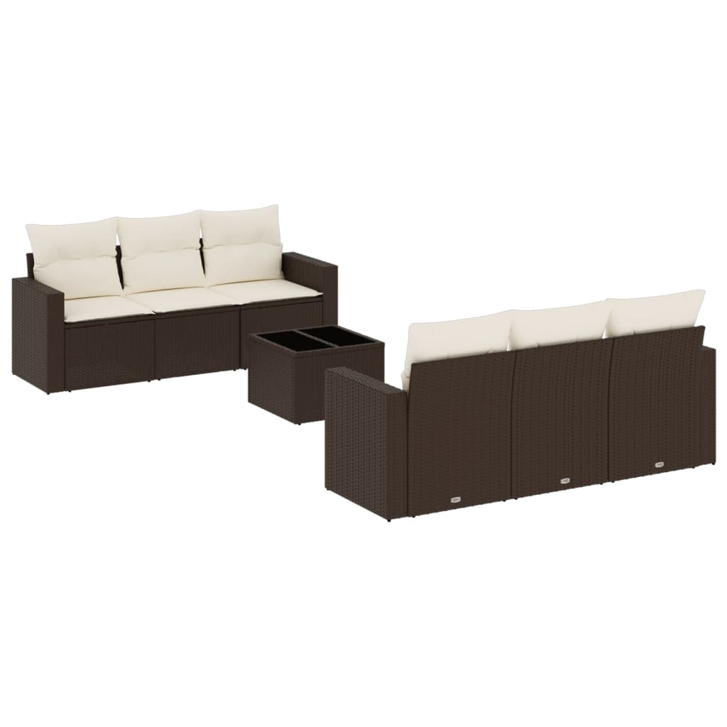 7-delige Loungeset met kussens poly rattan bruin