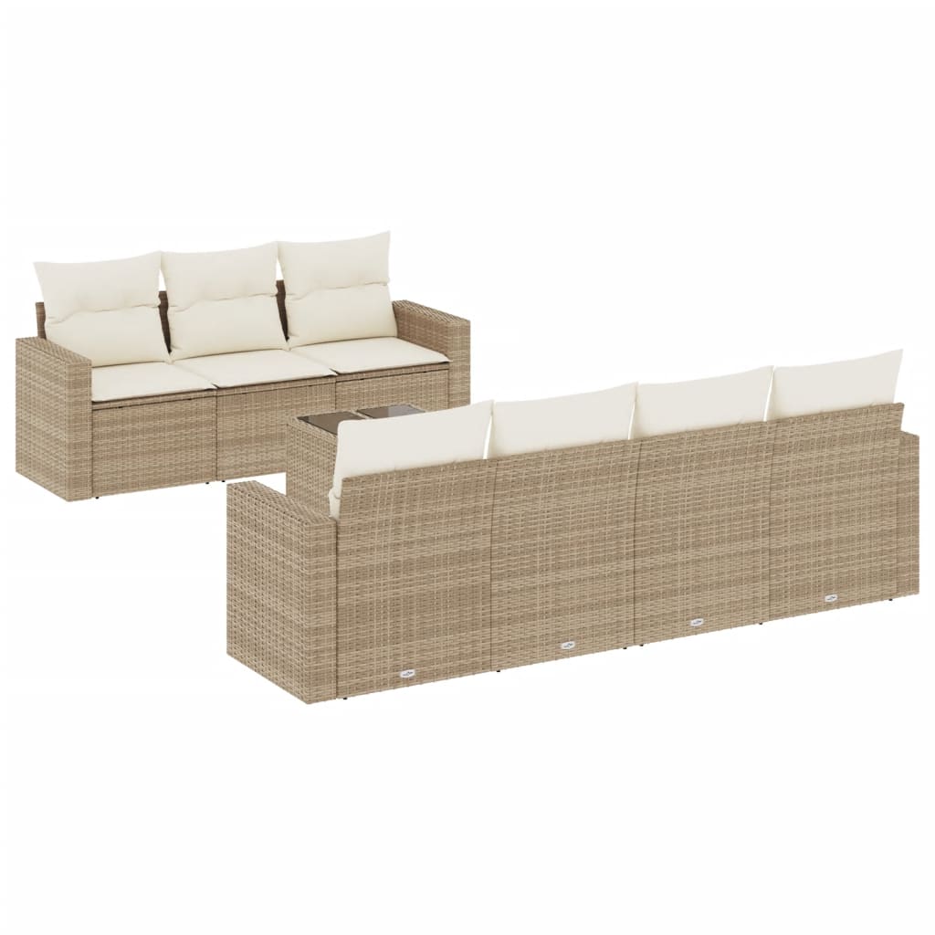 8-delige Loungeset met kussens poly rattan beige