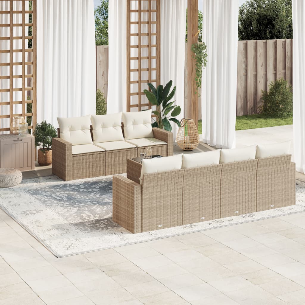 8-delige Loungeset met kussens poly rattan beige